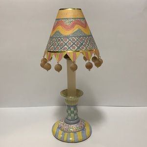 MacKenzie-Childs candlestick, shade &  brass piece